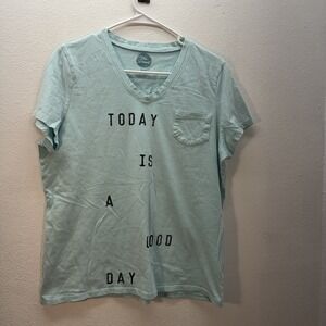 Life Is Good Shirt Womens Size L Blue V Neck Pajama Top Sleep Tee Good Day